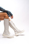Qhinobi Women's Below the Knee Lace-Up Boots 0012814 Skin Color - 3