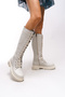Qhinobi Women's Below the Knee Lace-Up Boots 0012814 Skin Color - 5