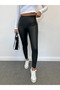 Black High Waist Ribbed Recovery Matte Leather Leggings - 4