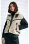 Women's Biker Coat with Suede Appearance Sleeves, Zipper Closure, Fur