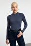 Indigo Fitted/Vücuda Oturan Dik Yaka Uzun Kol Fitilli Esnek Örme Bluz TWOAW21BZ0423 - 2