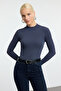 Indigo Fitted/Vücuda Oturan Dik Yaka Uzun Kol Fitilli Esnek Örme Bluz TWOAW21BZ0423