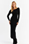 Women's Black Boat Neck Maxi Christmas Dress Hor03 - 3