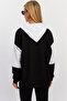 Women's Black-White Color Block Hooded Sweatshirt Da148 - 5