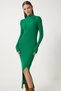 Women's Green Stand Collar Slit Saran Knitwear Dress Dd01338 - 3