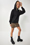 Women's Black Hooded Sweatshirt Ow00050 - 2