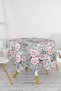 Smoked Themed Digital Printed Round Tablecloth with Jar Flower Motif - Diameter 140cm