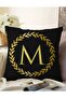 Double Sided Black Background Gold Leaf Framed Letter M Special Design Raschel Knitted Pillow Throw Pillow Cover