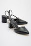 Stone Detail Women's Heeled Shoes Black Skin