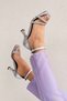 Octavia open front closed back stoned heeled leather shoes silver - 2