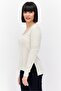 Women Square Neck Long Sleeves Textured Top, Cream - 2