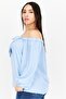Women Off Shoulder Long Sleeves Plain Blouse, Icy Blue - 4