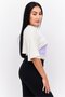Women Round Neck Short Sleeves Layered Crop Top, Cream - 2