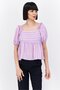 Women Square Neck Puffed Sleeves Stripe Print Top, Lavender Combo