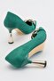 Women's Chain Heeled Shoes Grass Green Suede - 4