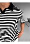 Men's Oversize Half-Pat Polo Collar Striped T-Shirt White - Black - 4
