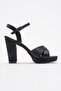 Women's Cross Strap Heeled Shoes BLACK SATIN - 2