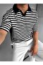 Men's Oversize Half-Pat Polo Collar Striped T-Shirt White - Black - 5