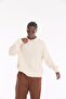 Zippered Polo Collar Knitted Knitwear Ribbed Ecru Oversize Men's Sweater - 5