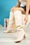 Syt-2002 Beige Bellows Thick Heeled Daily Boots - 3