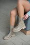 Pamela Buckled Women's Genuine Leather Combat Boots Taupe