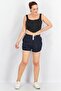 Women Plain Drawstring Shorts, NavyWhite - 3