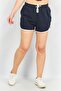 Women Plain Drawstring Shorts, NavyWhite