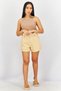 Women High Waist Elastic Shorts, Beige - 2