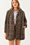 Women's Brown Hooded Leopard Patterned Fur 2457 60251827 - 4