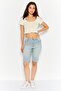 Women Striped Basic Shorts, Blue - 4