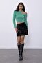 Green Shoulder Low-cut Crew Neck Knitwear Sweater - 2
