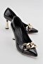 Women's Chain Heeled Shoes Black Patent Leather