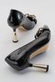 Women's Chain Heeled Shoes Black Patent Leather - 4