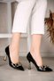 Women's Chain Heeled Shoes Black Patent Leather - 7