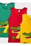 Boys' Cotton Red Green Yellow Crocodile Patterned 3-Piece Undershirt - 2