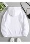 Unisex White Multiple Heart Printed Hooded Hoodie Sweatshirt - 2