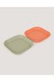 Set of 2 Square Baby Food Plates - Sage Green & Peach - 4