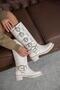 Kimberly Women's Accessory Detail Leather Boots Beige