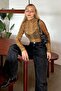 Yellow Snake Pattern Long Sleeve Tulle Transparent Women's Blouse