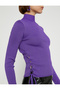 Glittery Turtleneck Sweater with Side Tie Detail - 5