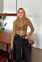 Yellow Snake Pattern Long Sleeve Tulle Transparent Women's Blouse - 3