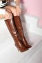 Liliana Women's Boots Thin Heeled Tan Crocodile Leather - 2