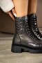 Gwen Women's Boots Stoned Laced Zippered Boots Platinum Leather - 3