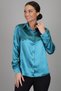 Women's Petrol Green Satin Long Sleeve Evening Dress Shirt - 5