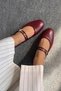 Jules Women's Belt Detail Leather Ballerinas Claret Red - 3