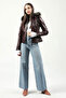 Yb2028 Hooded Real Leather Women's Coat Burgundy - 2