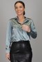 Women's Green Lycra Satin Long Sleeve Evening Dress Shirt - 2