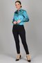 Women's Petrol Green Satin Long Sleeve Evening Dress Shirt - 2