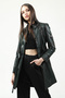 Athens Women's Buttoned Genuine Leather Trench Coat Green - 2