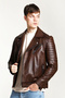 Toronto Men's Biker Genuine Leather Coat Camel Antique - 4